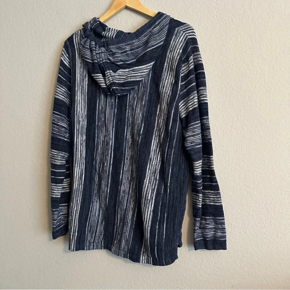 Lucky Brand Baja Woven Hooded Sweatshirt Sz Large Navy and White Long Sleeveless